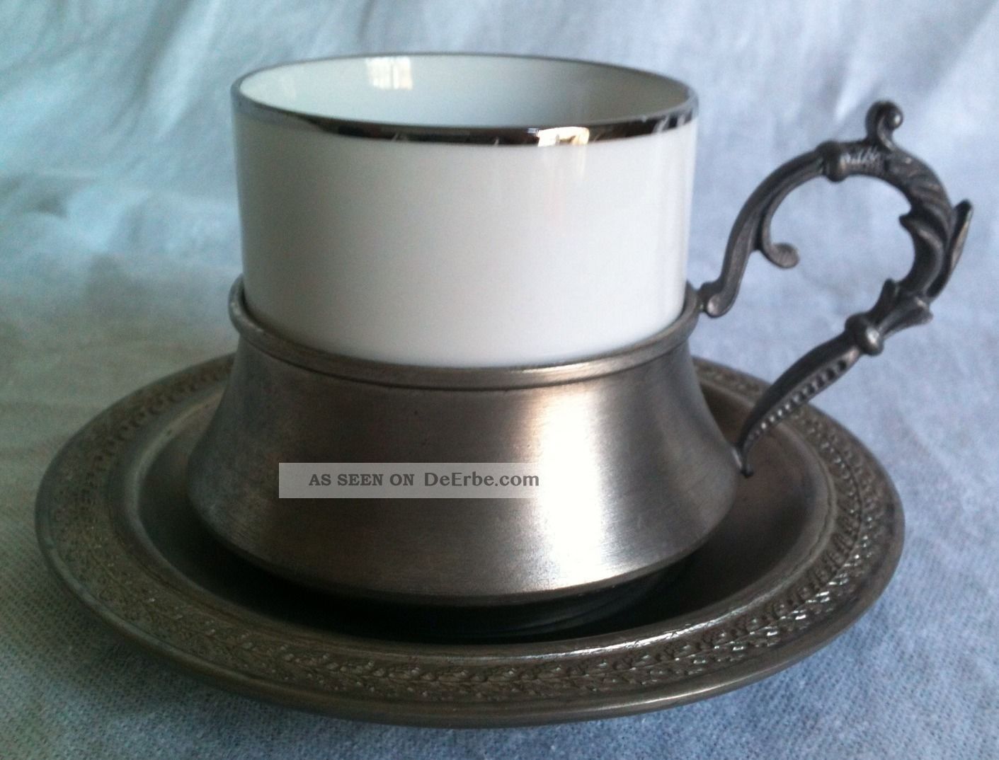 2 Espressotassen Mit Silberrand Gerold Porzellan Tettau Bavaria Zinnhalterung Nach Form & Funktion Bild