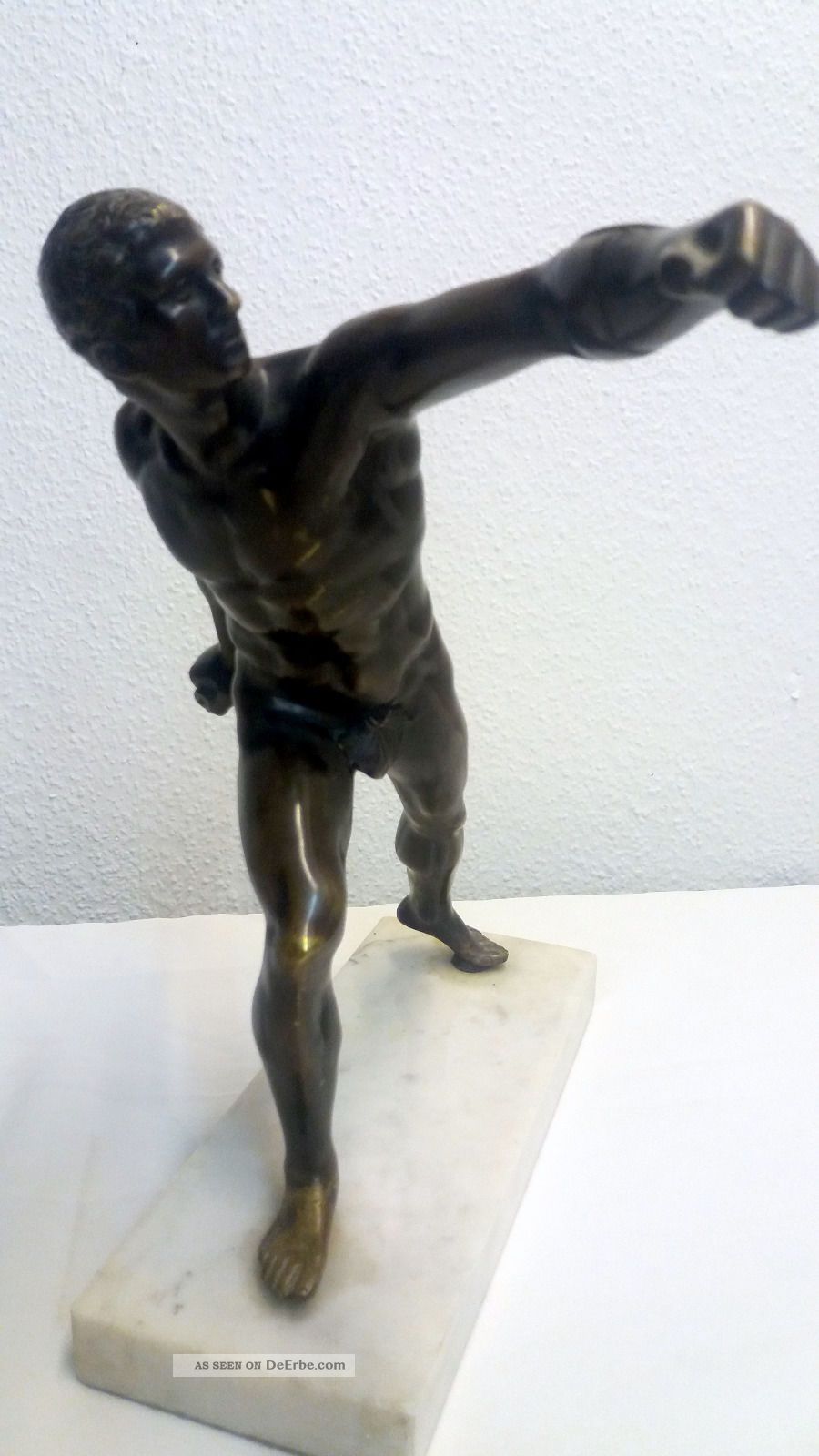 Muskulöser Bronze Athlet Um 1900 Auf Marmor Bronze Bild