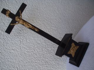Antikes Originales Holz - Kreuz Mit Jesus Und Dem Lamm Gottes - 19.  Jhd Bild