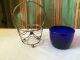 Elegante Englische Henkelschale Blause Glas Mit Metallmontierung Zuckerschale Objekte ab 1945 Bild 6