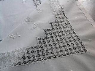 Tolle Weiße Große Mitteldecke Leinen Weißstickerei Durchbruch Handarb.  100 X 90 Bild