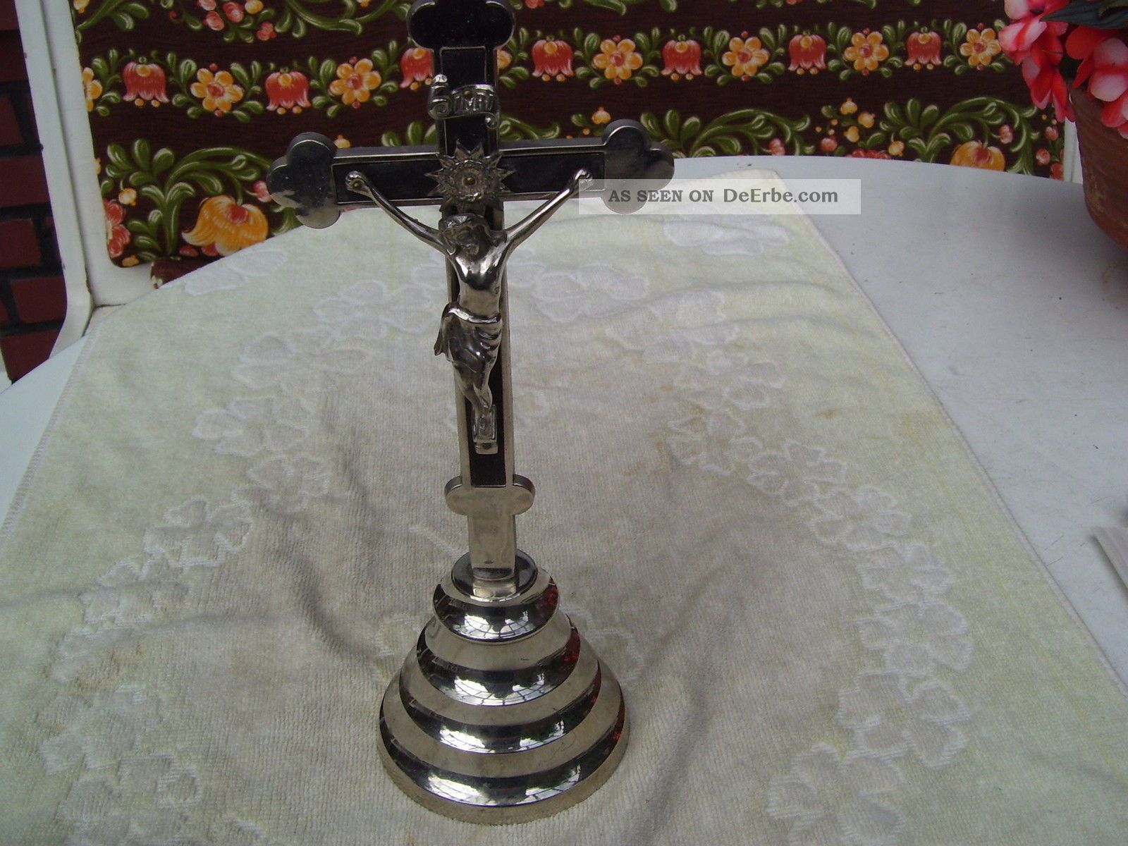 Vintage Antikes Standing Pedestrial Metal Wood Crucifix Cross Kreuz 25 Cm Skulpturen & Kruzifixe Bild