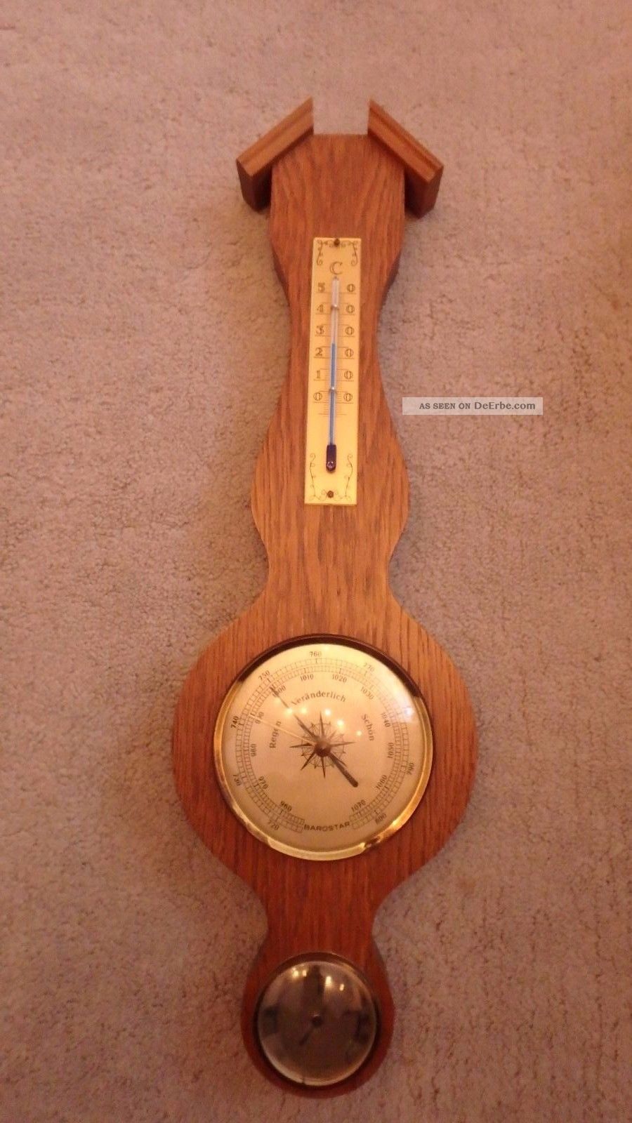 Alter Barometer Thermometer Wetterstation Aus Holzrahmen Wettergeräte Bild