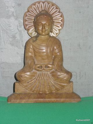 Wunderschöner Älterer Buddha Statue Indien Hellbrauner Stein Achat ? Ca.  2 Kg. Bild