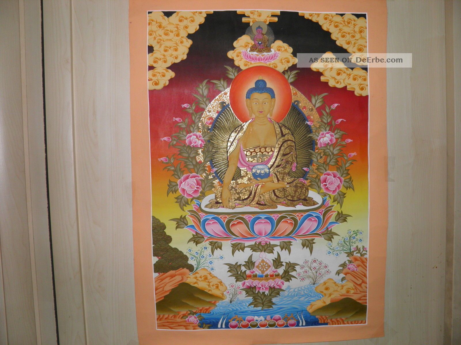 Thangka Buddha Sakyamuni Feine Arbeit,  Gemalt Von Einem Tibet.  Mönch Viel Gold Entstehungszeit nach 1945 Bild