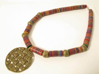 Schöne Ethnokette Alte Bakelit Togo Krobo Ghana Brass Beads C11 Afrozip Bild