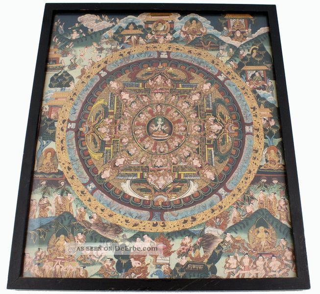 Sehr Schönes Mandala Bild Nepal 20 Jh.  Farb - Goldmalerei Auf Baumwolle 40 X 34 Entstehungszeit nach 1945 Bild