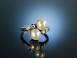 Exquisiter Ring Weiss Gold 585 Akoya Zucht Perlen Brillanten MÜnchen Um 1950 Bild