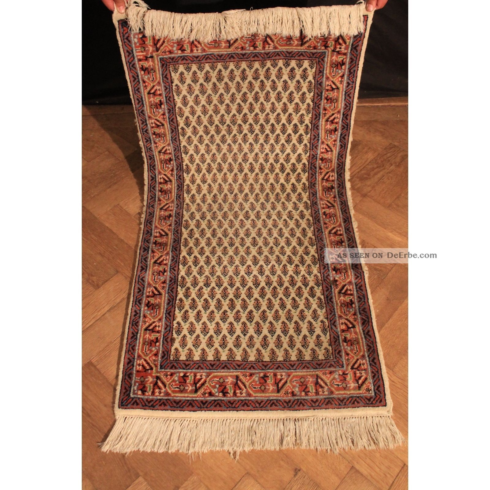 Schöner Handgeknüpfter Orient Palast Teppich Blumen Mir Carpet Old Rug 70x140cm Teppiche & Flachgewebe Bild