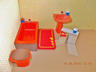 Puppenstuben - Puppenhaus - Bodo Hennig - Badezimmer - Orange - Braun - 70 Er - 1:10 Bild