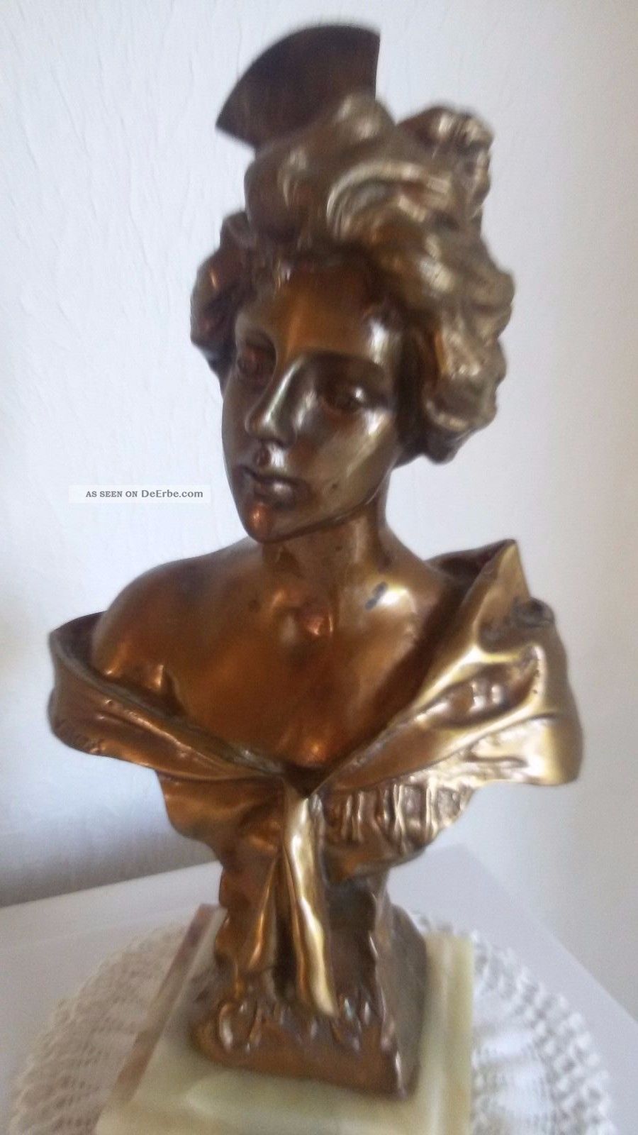 Schwere Bronze - Figur - Skulptur Auf Marmorsockel Villanis 1900-1949 Bild