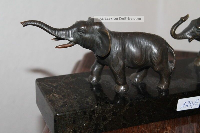 Alte Bronze Figur Auf Marmorsockel - Elefanten Gruppe / Familie - Art Déco Bronze Bild