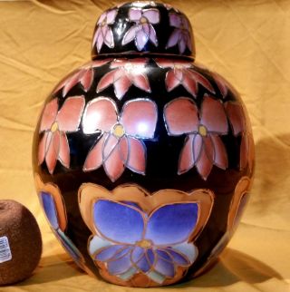 Prächtige,  Große Teedose Oder Ingwertopf Handbemalt Mit Herrlichem Blütenmotiv Bild