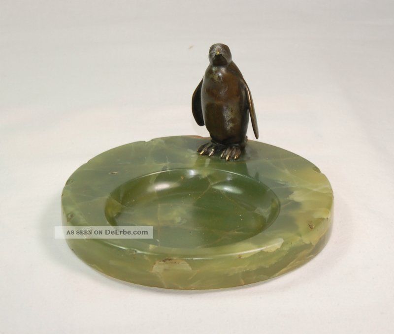 Antiker Bronze Pinguin Auf Onyx - Schale Um 1900 - Königspinguin Plastik Figur Bronze Bild