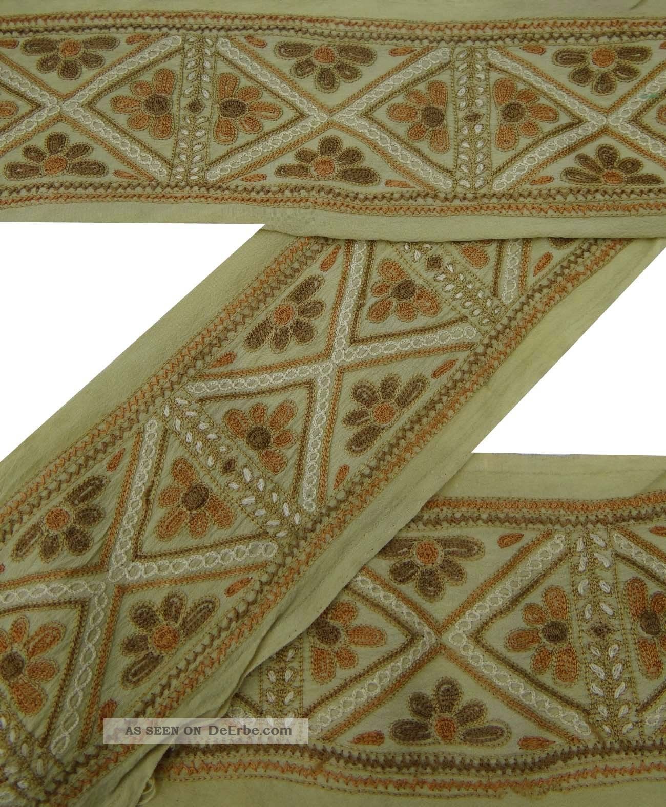 Weinlese Sari Border Antique Beige Gestickte Handwerk Indischen Trim Band Schnür Textilien & Weißwäsche Bild