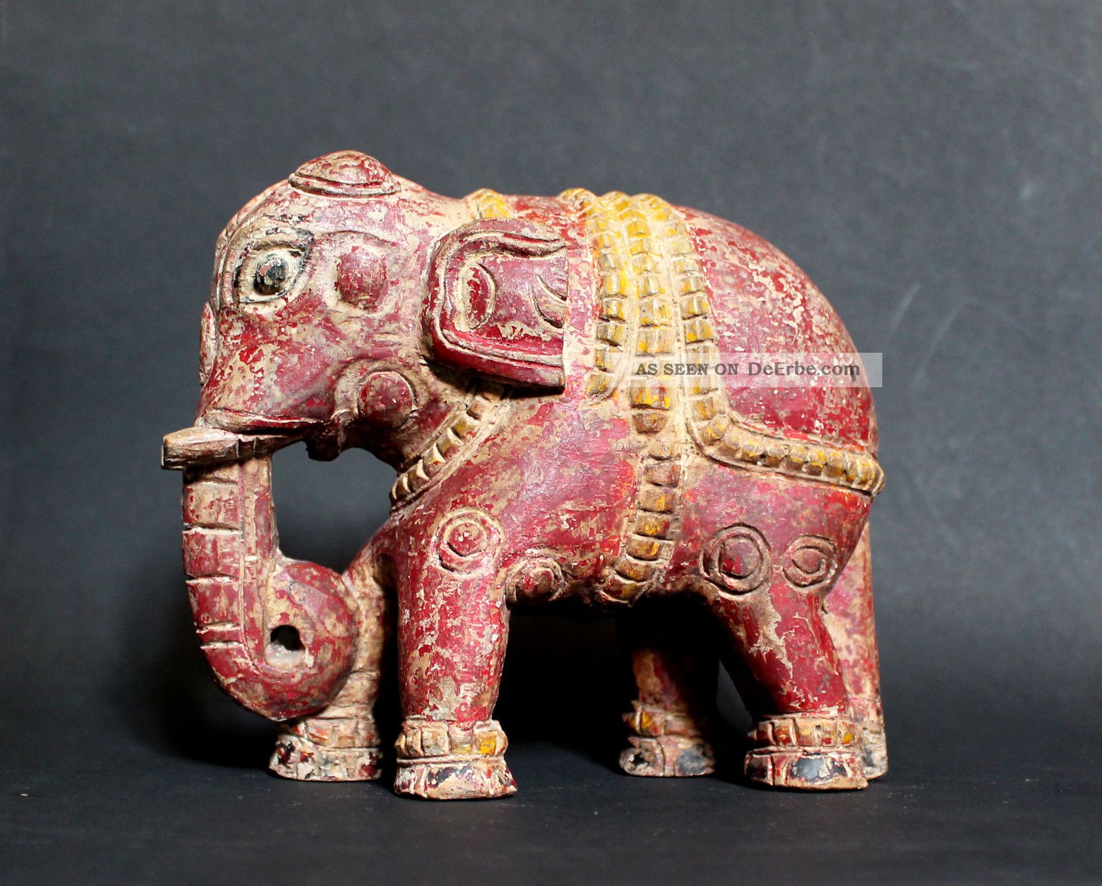 Roter Parade - Elefant.  Sehr Alte,  Handbemalte Holzskulptur Aus Indien.  Rarität Asiatika: Indien & Himalaya Bild