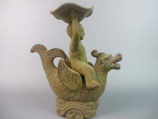 Handgefertigt Keramisch Drachen Kind Skulptur Wohl China 18.  Jhd Bild