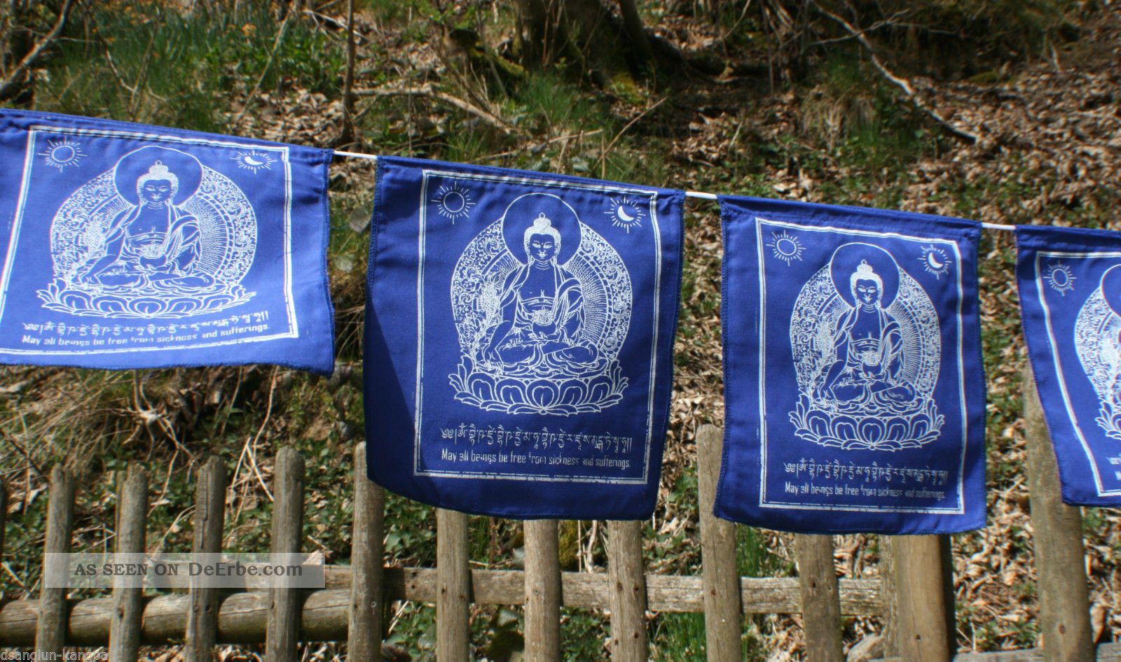 Gebetsfahnen Reihe 10x Je 22x23cm =230 Cm Länge Medizin Buddha Blau Tibet Nepal Entstehungszeit nach 1945 Bild