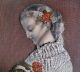 Sehr Schöne Nadelarbeit Frauenbildnis Mit Schoßhündchen Biedermeierzeit Antike Bild 3
