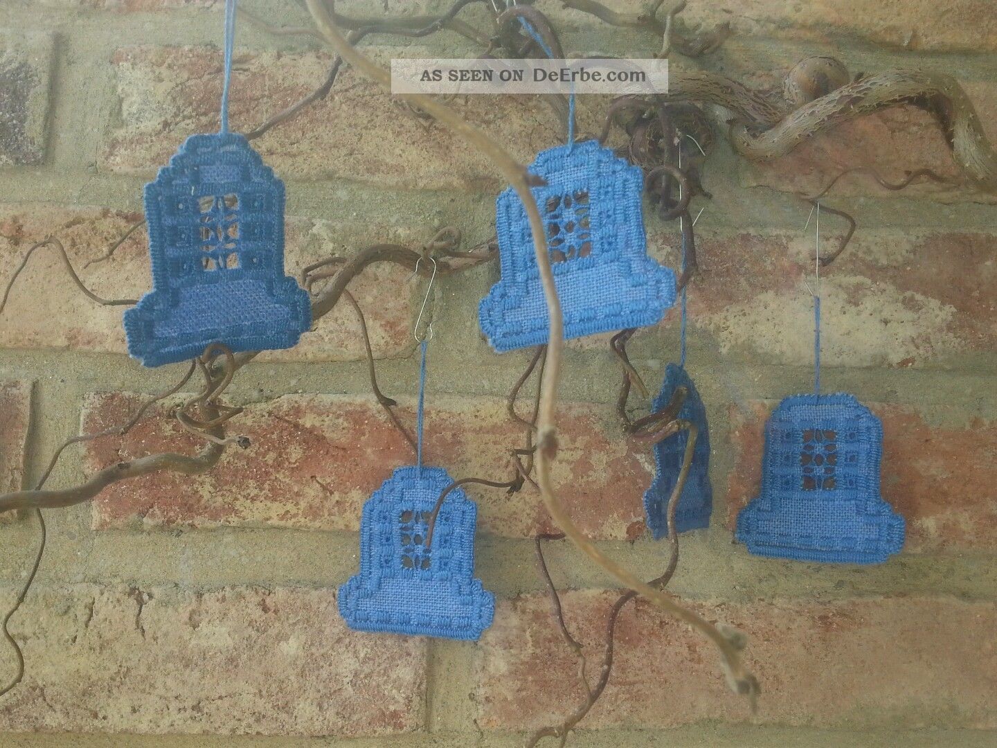 Handgearbeitete Hardanger Glocken 5 Stück Blau Tischdecken Bild