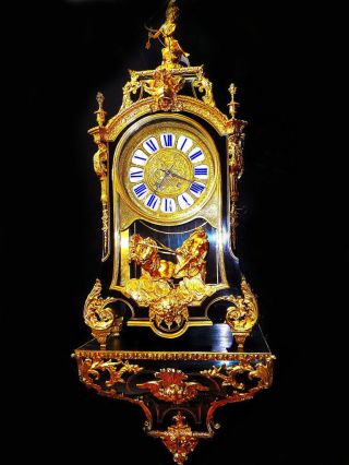 Rare Black Console Boulle Palace Clock C1855 Bild