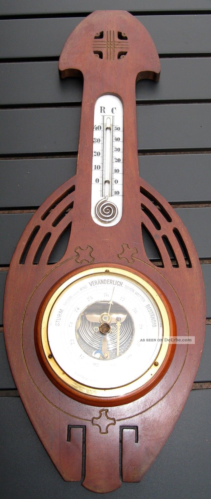Altes Großes Jugendstil Barometer/thermometer Mahagonigehäuse Um 1905/10 Wettergeräte Bild