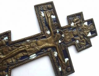 Altes Antikes Orthodoxes Messing Kreuz Wandkreuz Jesus Xix Jh.  Emaille E955 Bild