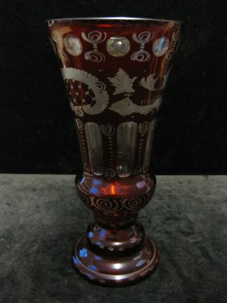 Vase Rubinglas Überfangglas Geschliffen Böhmen / Egermann Bild