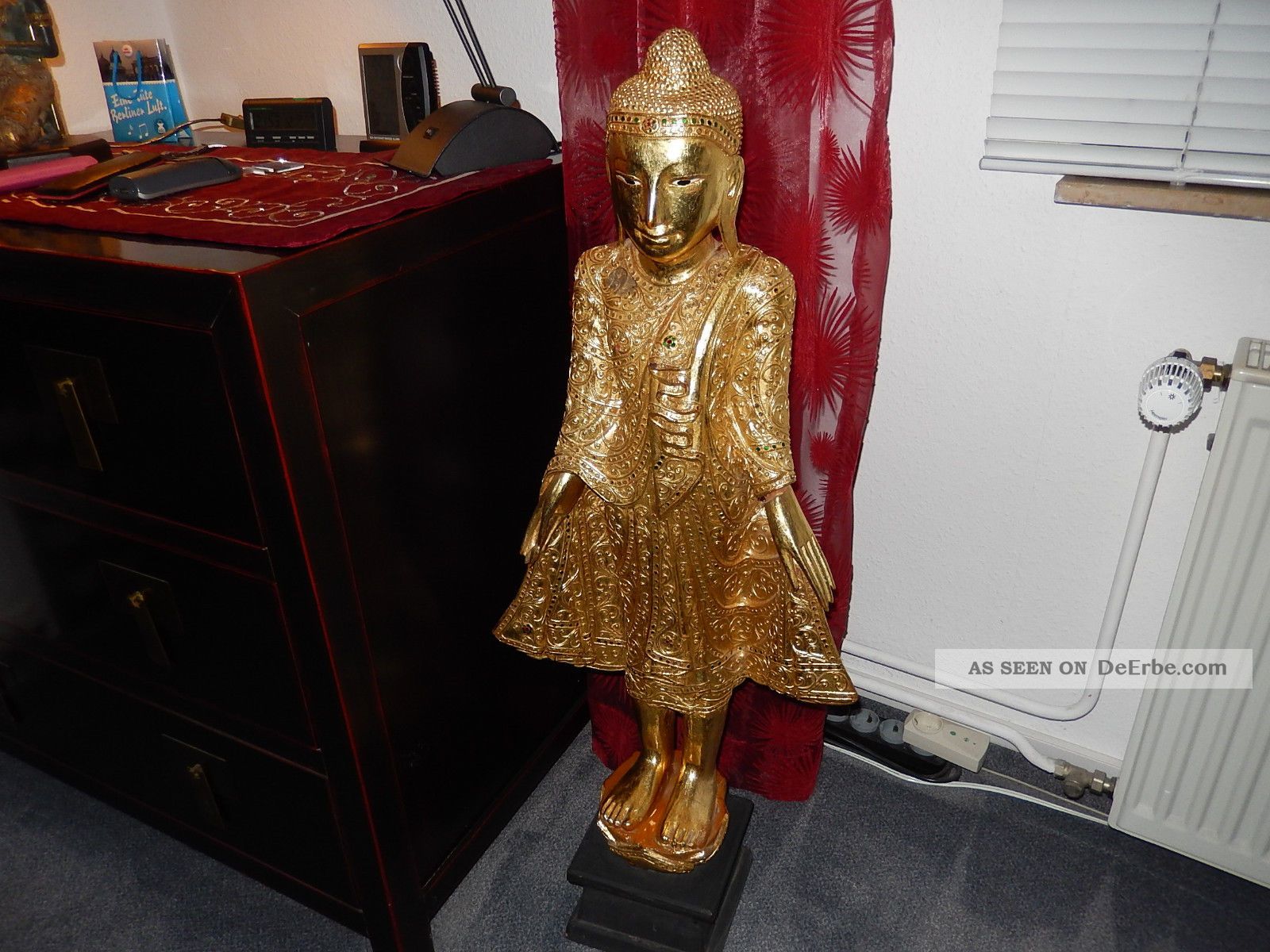 Tempelwächter Thailand Holz Figur Gold 100cm Buddha Entstehungszeit nach 1945 Bild