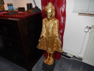 Tempelwächter Thailand Holz Figur Gold 100cm Buddha Bild