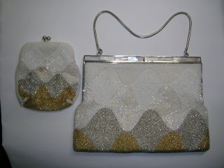1960 Damenhandtasche,  Börse Perlstickerei Zierbügel Bild