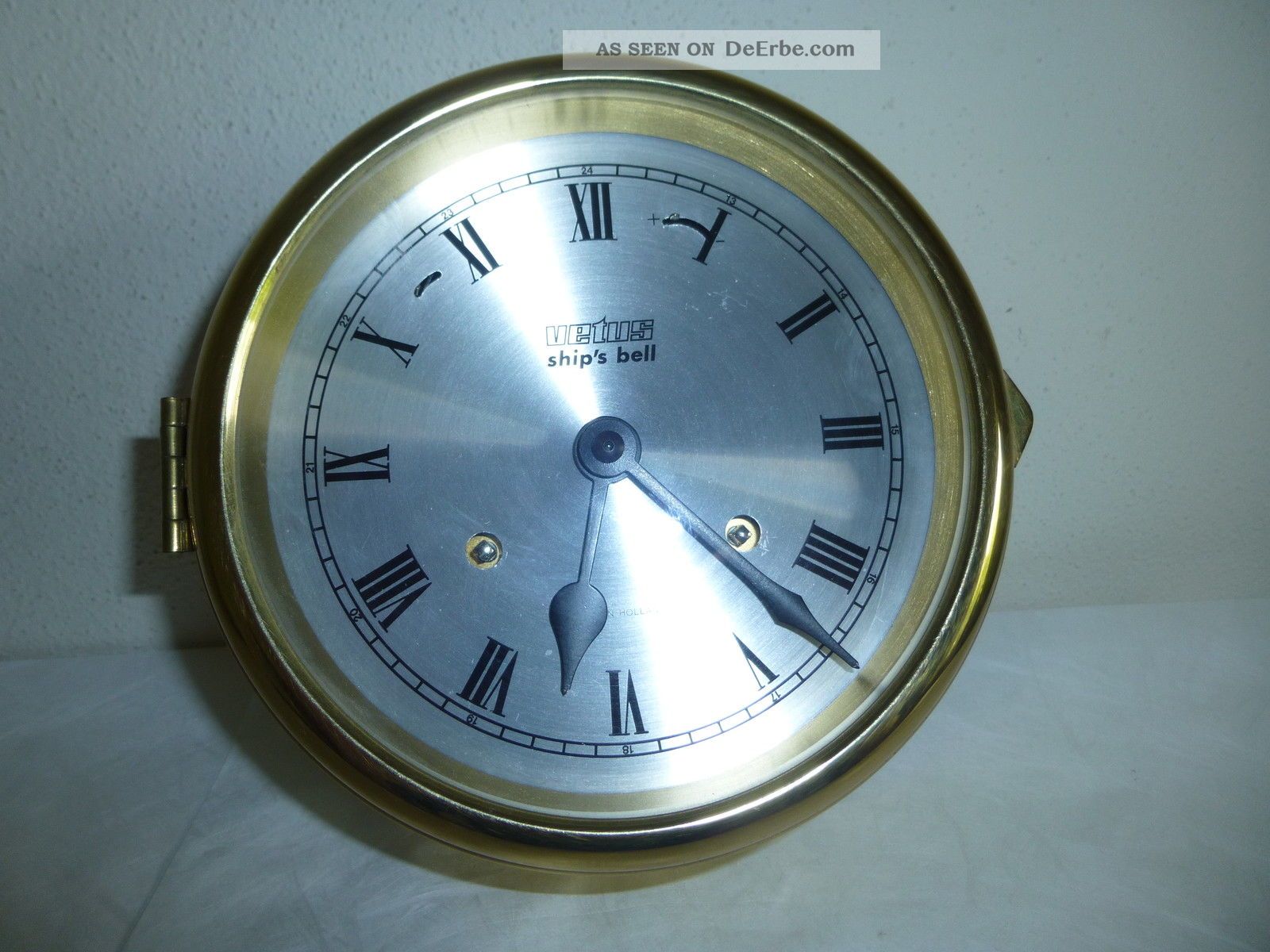 Schiffsuhr Vetus Holland Messing Bullauge Uhr Mechanisch Mit Glocke Ship´s Bell Technik & Instrumente Bild