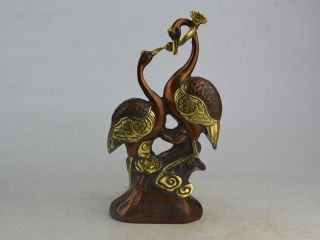Collectible Decorated Old Copper Handwork Carving Red - Crowned Crane 天长地久 Statue Bild