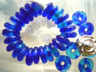 Neue 2farbig - Blaue Afrikanische Krobo - Scheiben Aus Recycleglas - 25stk.  - Ca.  12mm - Bild