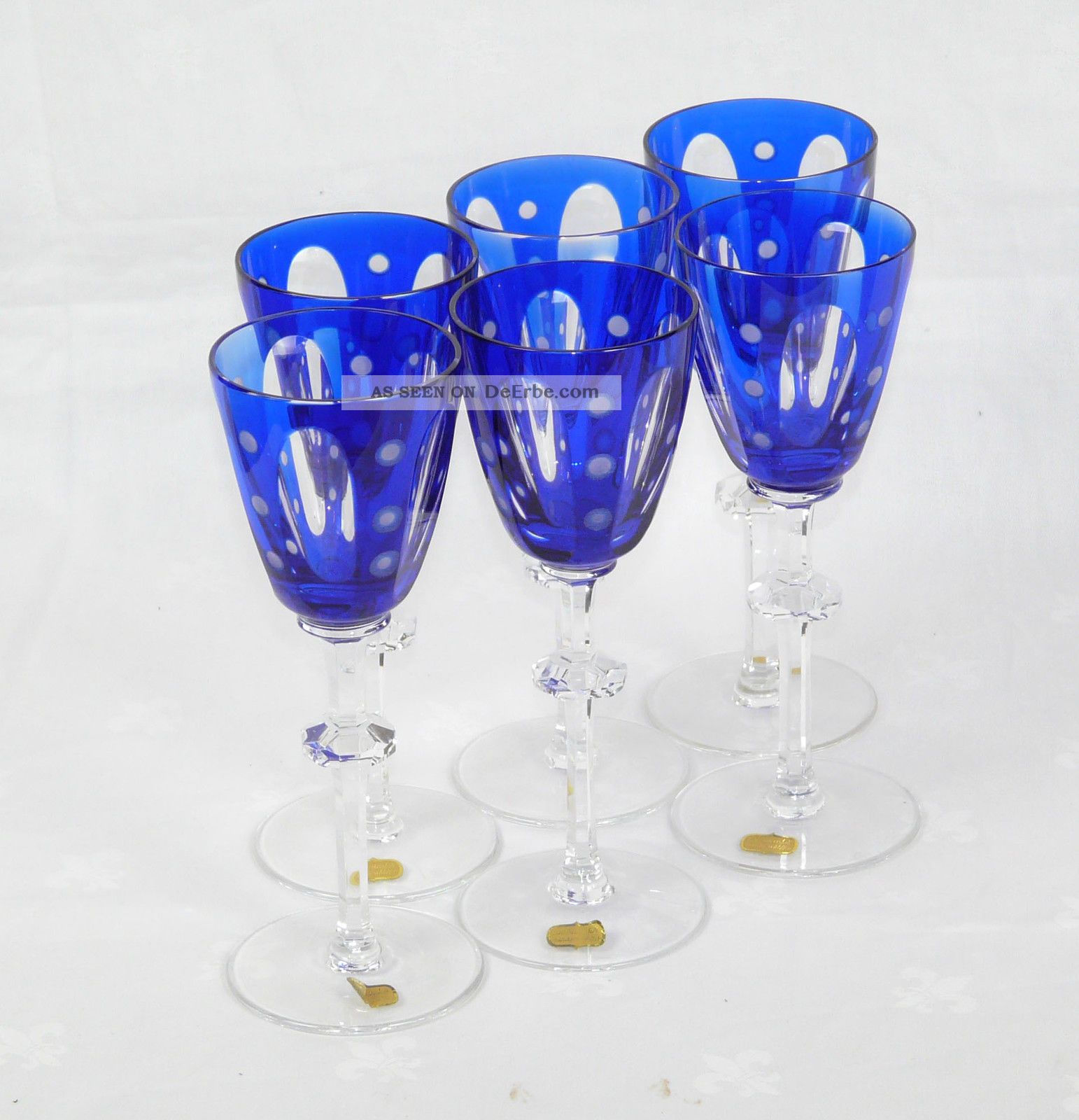 6 Schwere Römer Weingläser Gläser Royalblau Bleikristall Handgeschliffen Blau Kristall Bild