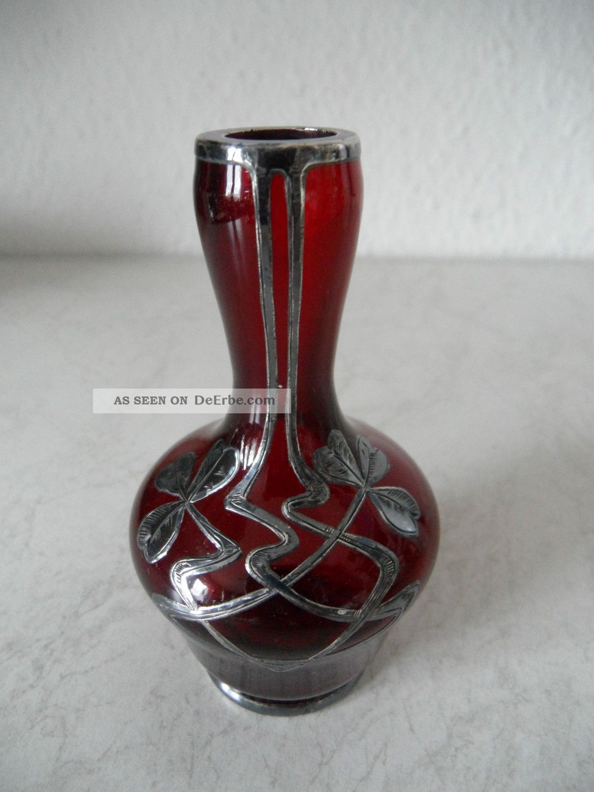Art Deco Glas Vase 1000er Silber - Overlay,  Wohl Friedrich Wilhelm Spahr (b584) Dekorglas Bild