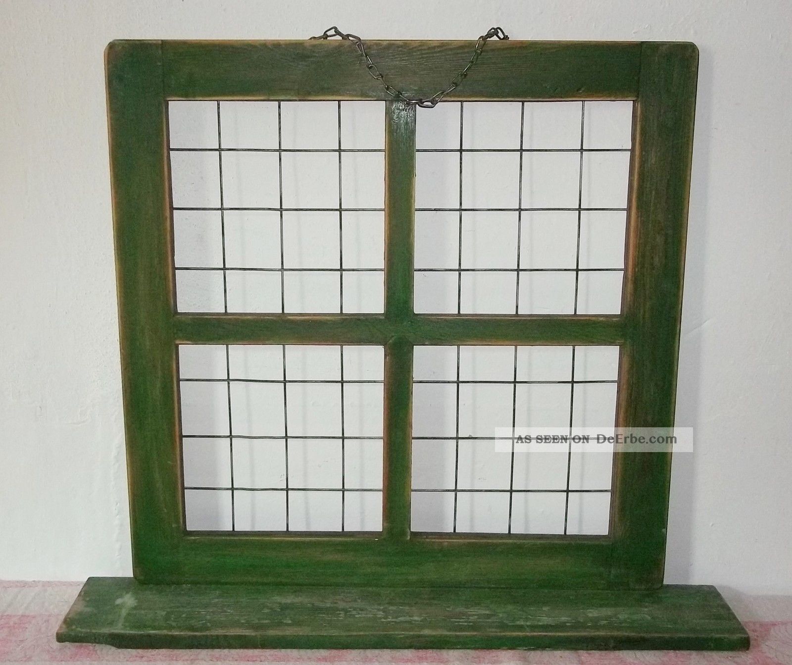 Uraltes Sprossenfenster - Holzfenster Mit Gitter - Metall - Deko Top Original, vor 1960 gefertigt Bild