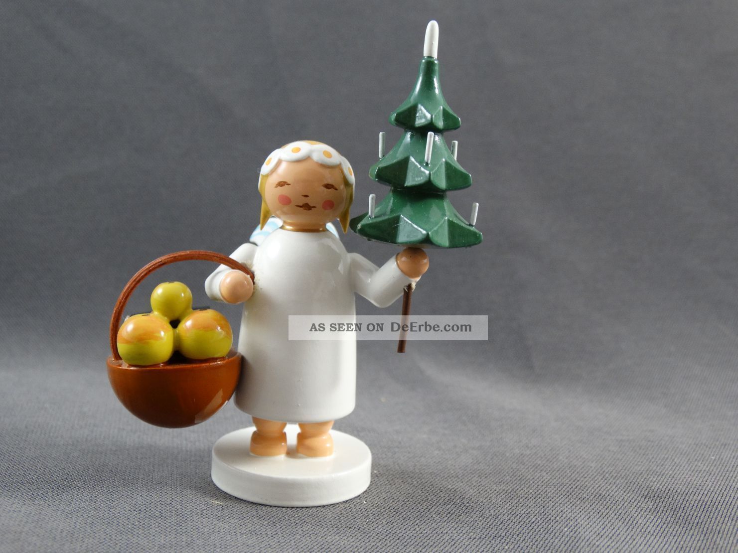 Erzgebirge Volkskunst Wendt&kühn Margaritenengel Mit Korb Und Tannenbaum Objekte nach 1945 Bild