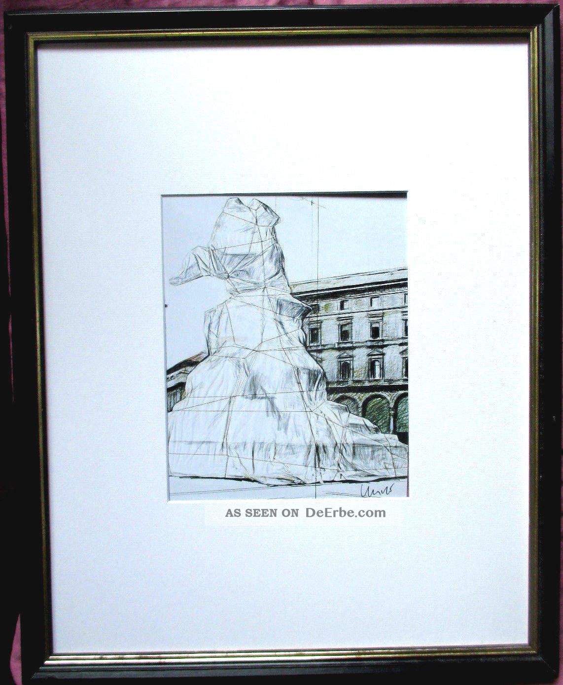 Christo Wrapped Monument To Leonardo Handsigniert,  26x20,  Rahmen,  Signed Milan Ab 2000 Bild