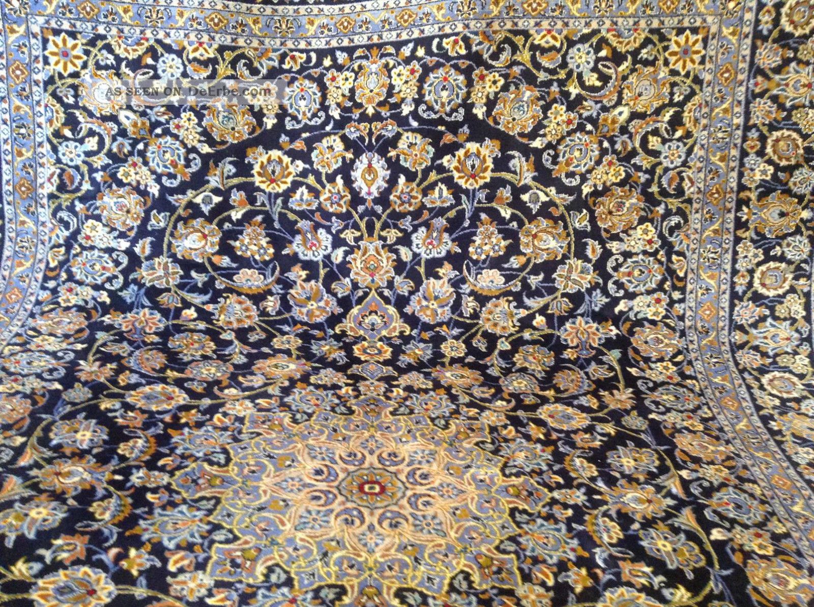 Blau Keschan Orientteppich Handgeknüpft 350 X 250 Cm Aus Iran Teppiche & Flachgewebe Bild