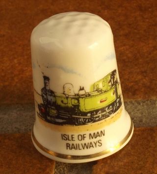 Porzellan Fingerhut Thimble Eisenbahnen Railways Isle Of Man England - Goldrand Bild