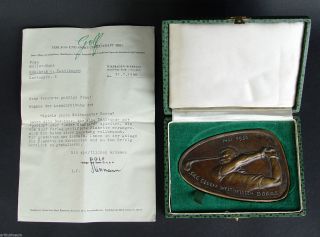 Historische Golf Sport Bronze Plakette Mit Urkunde & Etui 1956,  Weltm.  Boros Bild