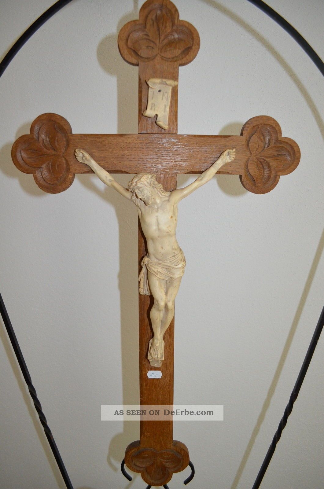 Altes Holz Kreuz Kruzifix Jesus Aus Gips Wandkreuz 69,  5 Cm Hoch Skulpturen & Kruzifixe Bild
