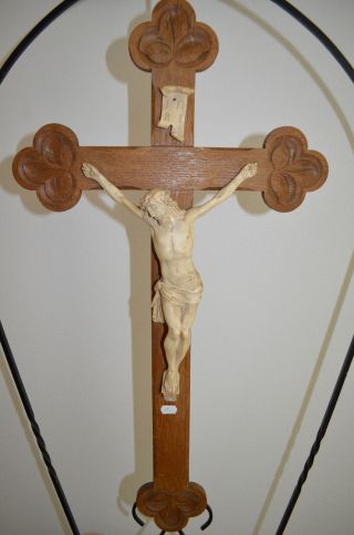 Altes Holz Kreuz Kruzifix Jesus Aus Gips Wandkreuz 69,  5 Cm Hoch Bild