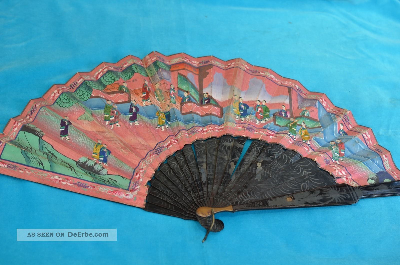 Alter Antiker Fächer Mit Asiatischen Motiv Um 1910/1930 Accessoires Bild
