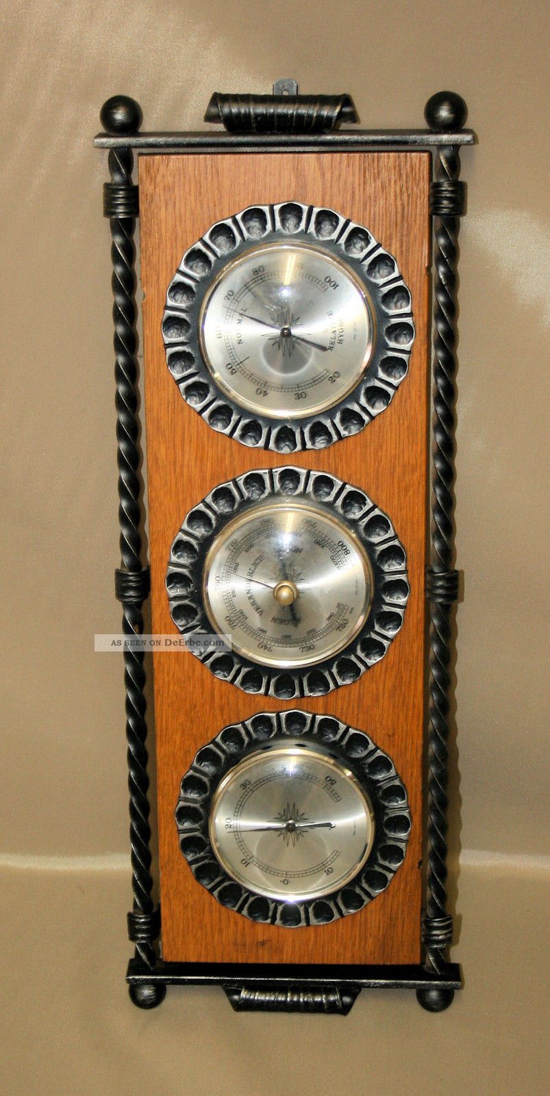 Große 3 In 1 Wetterstation Mit Rahmen Aus Gusseisen Holz Barometer Thermometer Wettergeräte Bild