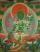 Sehr Schönes Masterpiece Thangka Aus Nepal: Grüne Tara In Brokat 99x55 Cm Entstehungszeit nach 1945 Bild 3