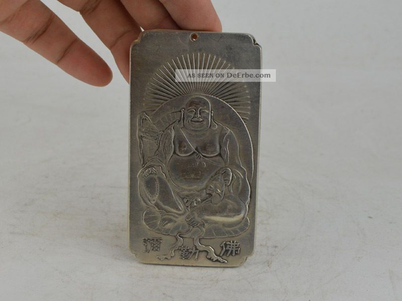 Collectible Decorated Old Tibet Silver Handwork Carved Laugh Buddha Pendant Asiatika: China Bild
