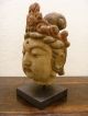 Buddhakopf,  Bodhisattva China Holz Handbemalt Eisensockel Brüniert 1,  3kg Asiatika: China Bild 1