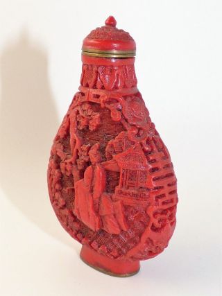 Alte Snuff Bottle Rot China Zeichen Im Boden Garten Szene Riechfllasche Bild